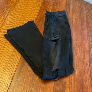 SHEIN Petite 0 Black Distressed Flared Jeans